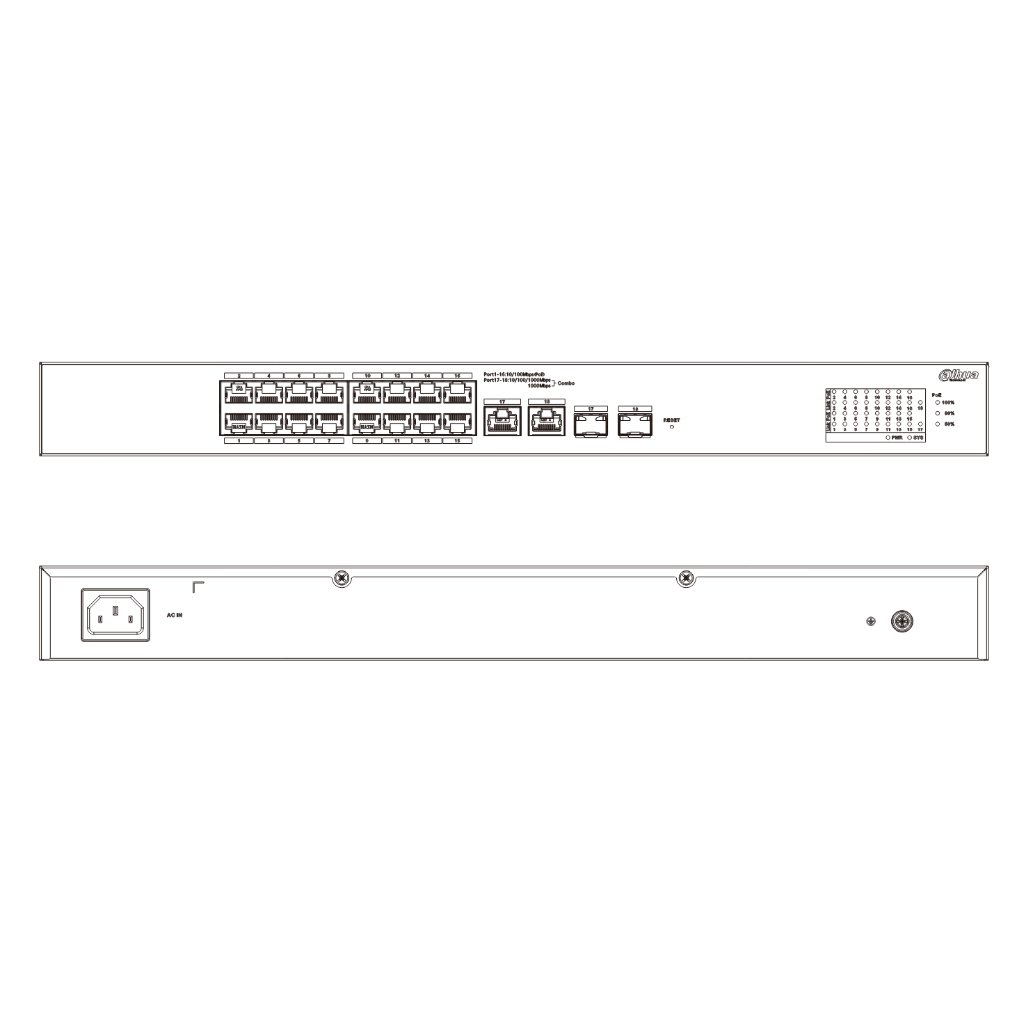 Switch PoE 16 puertos 10/100 + 2 Combo Gigabit RJ45/SFP Uplink 240W Gestionable en Cloud Layer2 - Imagen 3
