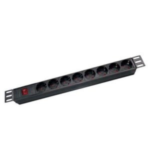 DrUTP Regleta de enchufes de Aluminio para Rack 19" 1U de 8 Schuko con interruptor