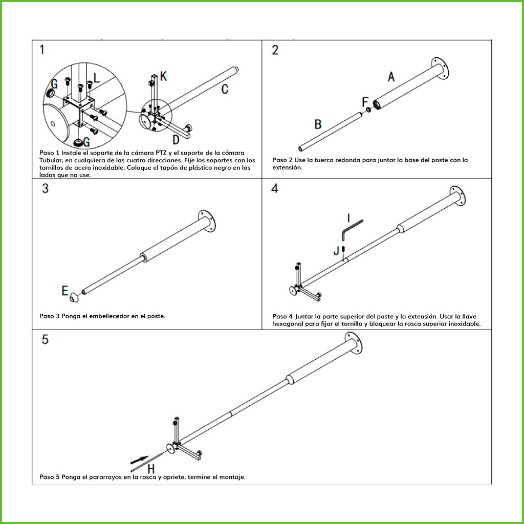 Báculo desmontable de 4,5m de altura en acero galvanizado de color gris con soporte para cámara y speed dome - Imagen 3