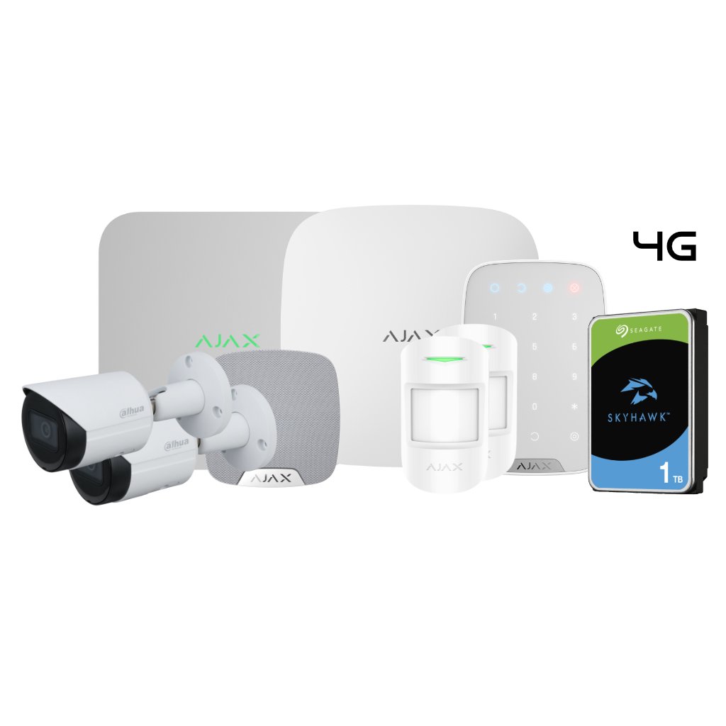 Global Kit Ajax-Dahua compuesto por: 1 Hub 2 4G + 1 Keypad + 2 MotionProtect + 1 HomeSiren + 1 NVR 8ch Ajax + 2 Cámaras Dahua Tubulares 2MP 2.8mm + 1HDD SATA 1TB