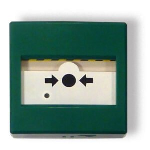 INIM Pulsador de Alarma manual para paro de extinción automática. Color Verde