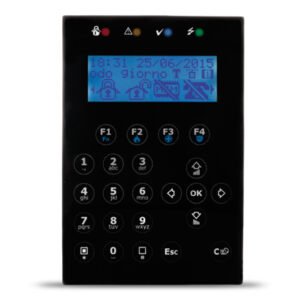 INIM Teclado LCD. 4 leds de señalización. 1 terminal I/O. Color Negro. Grado 3