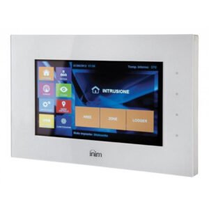 INIM Teclado táctil 7”. 800x480. 2 terminales I/O. Incluye caja para montaje empotrado. Color blanco. Grado 3