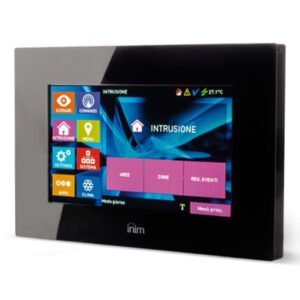 INIM Teclado táctil 7”. 800x480. 2 terminales I/O. Incluye caja para montaje empotrado. Color negro. Grado 3