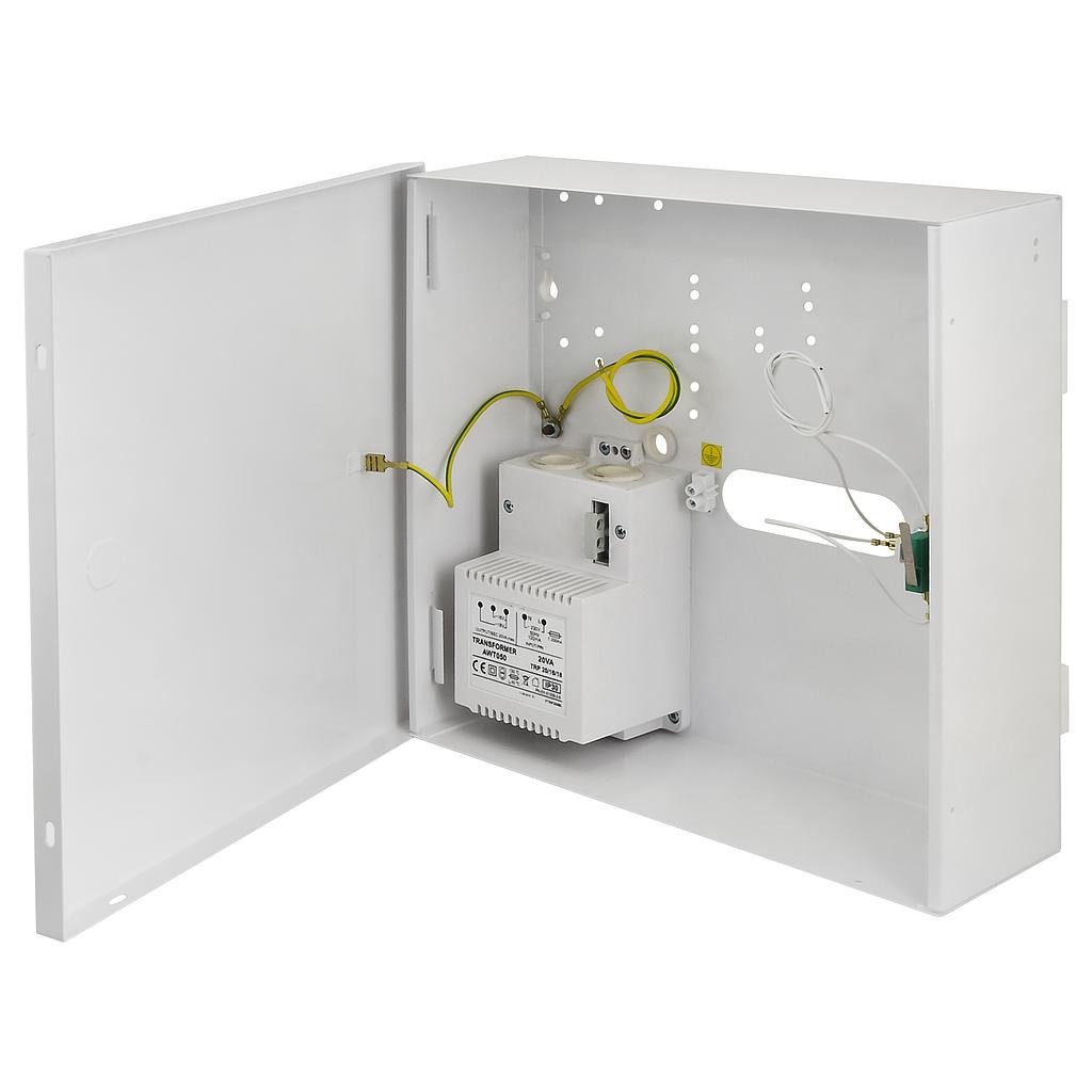 PARADOX Caja pequeña para central Paradox. Transformador 20VA. Salida 16V/1.2A / 18V/1A. 250 x 250 x 80 mm