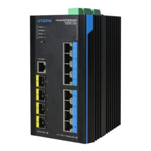 UTEPO Switch Industrial Fast-Ring PoE 8 puertos Gigabit + 4 Uplink 10G SFP 240W 802.3af/at 6KV - Layer 3