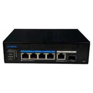 UTEPO Switch Industrial PoE++ 4 puertos Gigabit + 1RJ45 Uplink Gigabit + 1SFP Uplink Gigabit 802.3af/at/bt 6KV DC12V-57V(amplia gama)