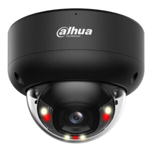 DahuaDomo IP H265 4M WDR Iluminación Dual LED40m/IR40m 2.8mm IK10 IP67 PoE SD AUDIO MIC E/S AI. Color Negro