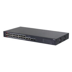 DahuaSwitch PoE 24 puertos 10/100 + 2 Combo Gigabit RJ45/SFP Uplink 375W Gestionable en Cloud Layer2