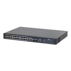 DahuaSwitch ePoE 24 puertos 10/100 (8 ePoE/EoC + 16 PoE) + 2 Uplink Combo Gigabit/SFP 802.3at 360W Gestionable Layer 2 - Modo ePoE 800m
