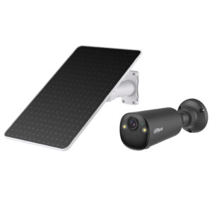 DahuaTubular IP H265 4M Iluminación Dual LED20m/IR15m 2.1mm IP66 PIR MIC/Altavoz 4G AI color negro con batería + Panel Solar