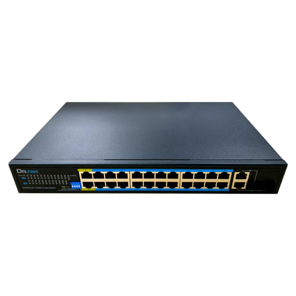 DrNETSwitch PoE 24 puertos 10/100 + 2 Combo Gigabit 360W No-Gestionable